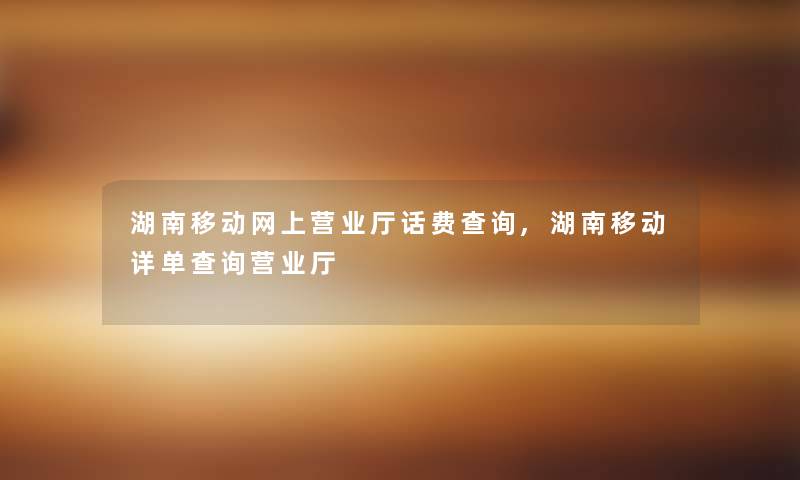 湖南移动网上营业厅话费查阅,湖南移动详单查阅营业厅