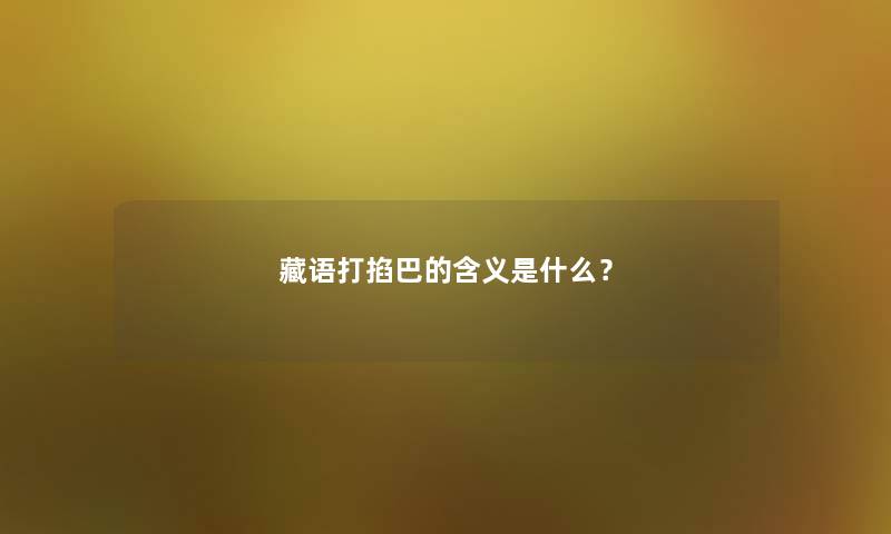 藏语打掐巴的含义是什么？