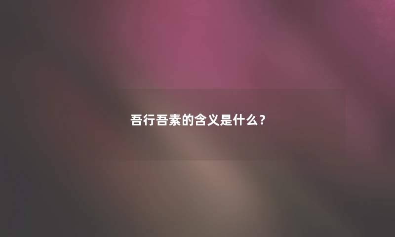吾行吾素的含义是什么? 吾行吾素的含义是什么?