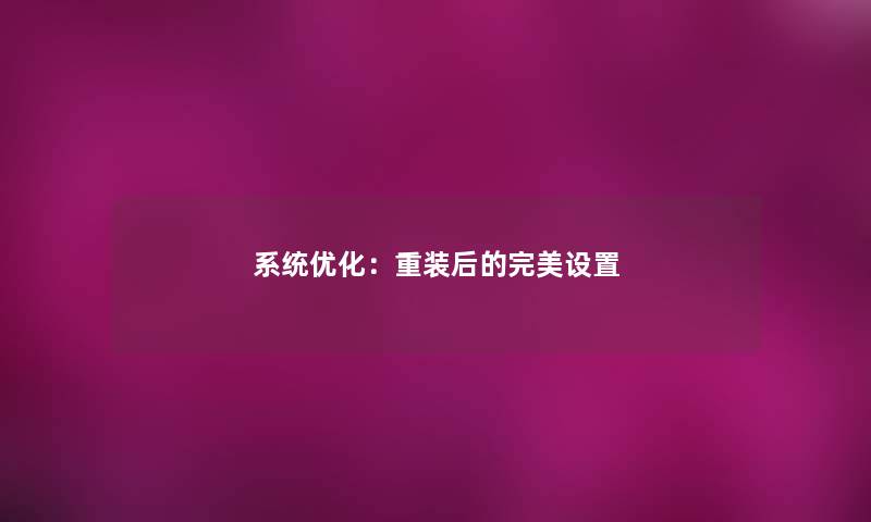 系统优化：重装后的完美设置