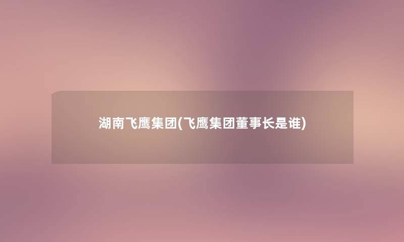 湖南飞鹰集团(飞鹰集团董事长是谁)
