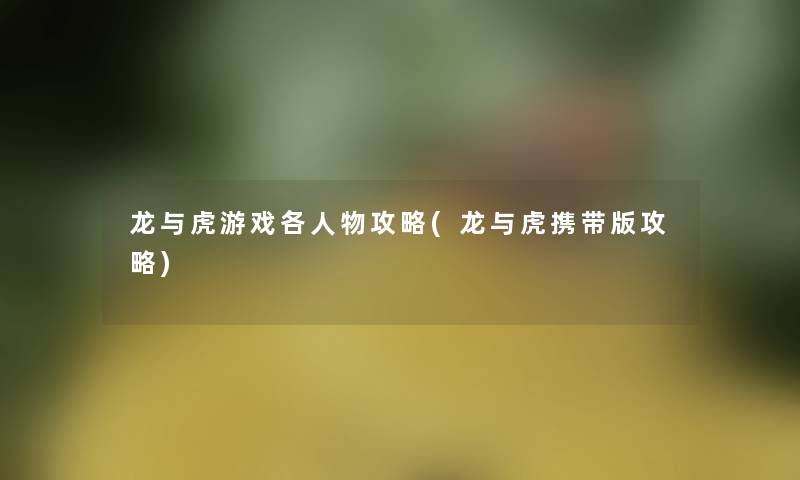 龙与虎游戏各人物攻略(龙与虎携带版攻略) 龙与虎游戏各人物攻略(龙与虎携带版攻略)