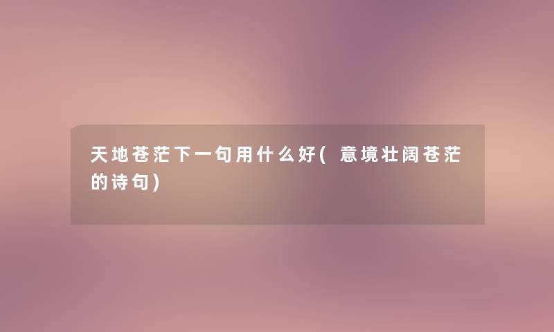 天地苍茫下一句用什么好(意境壮阔苍茫的诗句) 天地苍茫下一句用什么好(意境壮阔苍茫的诗句)