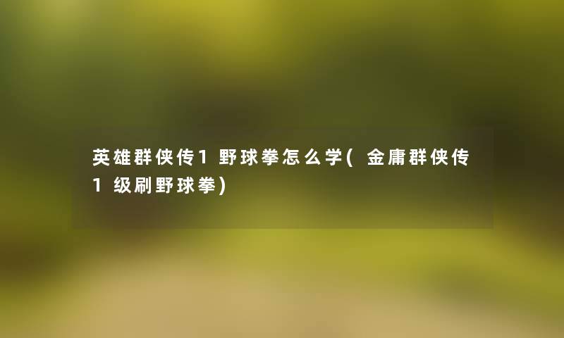 英雄群侠传1野球拳怎么学(金庸群侠传1级刷野球拳) 英雄群侠传1野球拳怎么学(金庸群侠传1级刷野球拳)