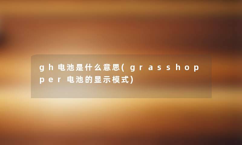 gh电池是什么意思(grasshopper电池的显示模式)
