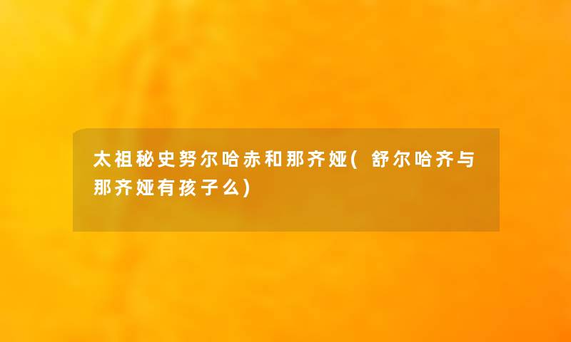 太祖秘史努尔哈赤和那齐娅(舒尔哈齐与那齐娅有孩子么) 太祖秘史努尔哈赤和那齐娅(舒尔哈齐与那齐娅有孩子么)