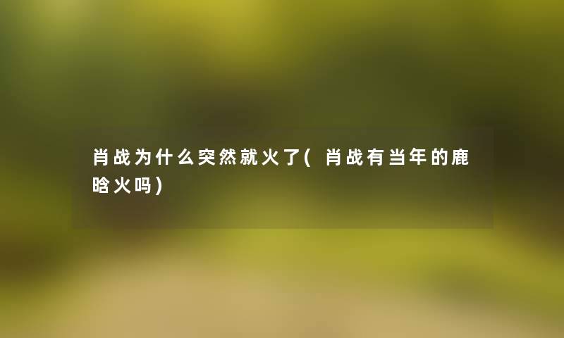 肖战为什么突然就火了(肖战有当年的鹿晗火吗) 肖战为什么突然就火了(肖战有当年的鹿晗火吗)