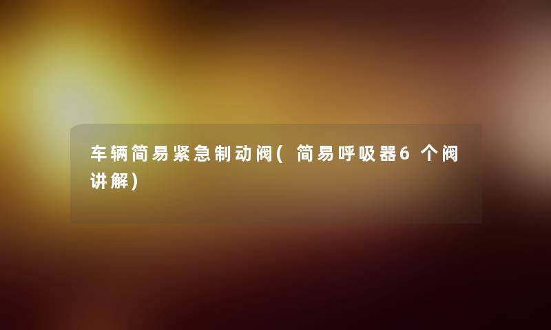 车辆简易紧急制动阀(简易呼吸器6个阀讲解) 车辆简易紧急制动阀(简易呼吸器6个阀讲解)