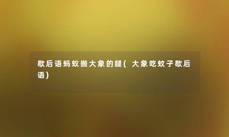 歇后语蚂蚁搬大象的腿(大象吃蚊子歇后语)