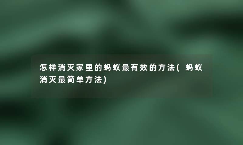 怎样消灭家里的蚂蚁有效的方法(蚂蚁消灭简单方法) 怎样消灭家里的蚂蚁有效的方法(蚂蚁消灭简单方法)