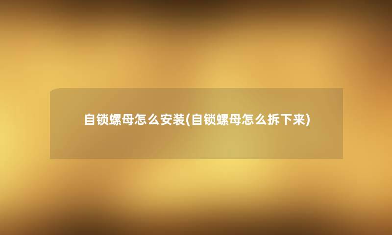 自锁螺母怎么安装(自锁螺母怎么拆下来) 自锁螺母怎么安装(自锁螺母怎么拆下来)