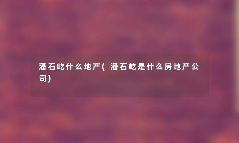潘石屹什么地产(潘石屹是什么房地产公司) 潘石屹什么地产(潘石屹是什么房地产公司)